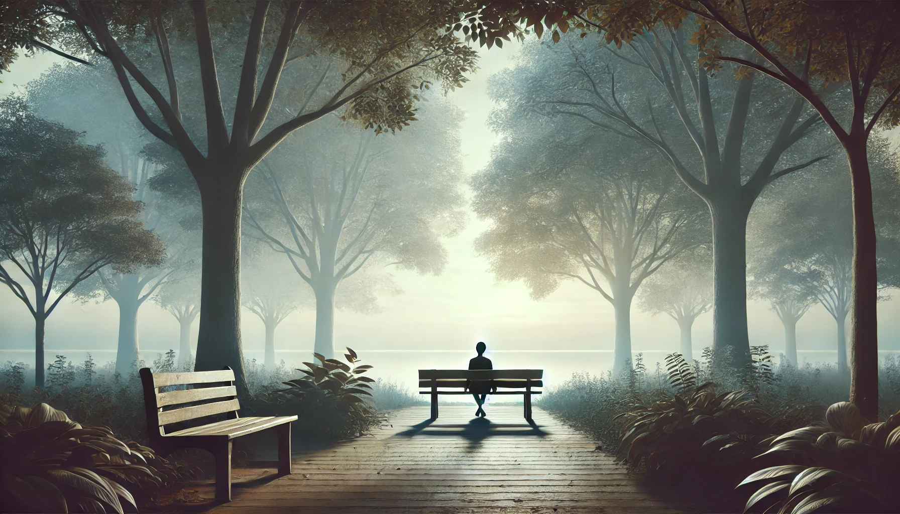 A serene image of a person sitting alone in a park