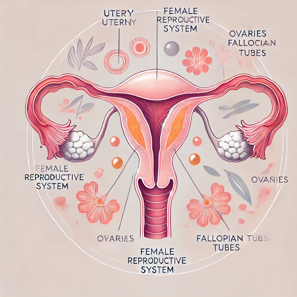  An artistic and educational illustration of the female reproductive system, highlighting key organs with soft, feminine tones.