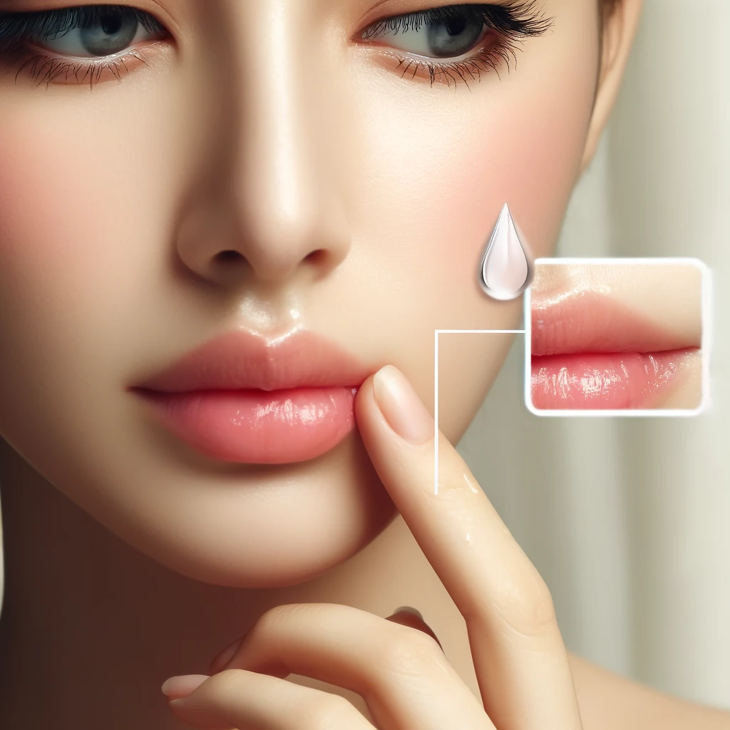 A close-up of a woman checking her skin and lips for dryness, emphasizing the importance of recognizing dehydration symptoms.