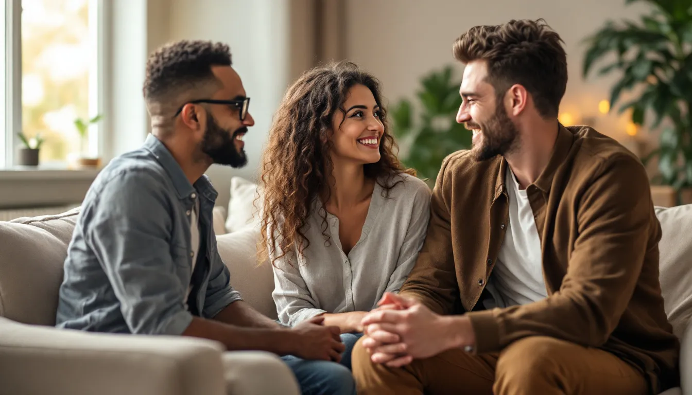 A couple communicating effectively with the help of a relationship expert.