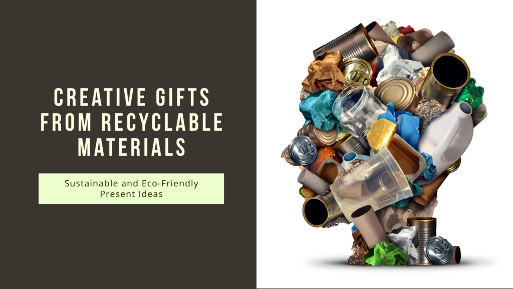 “Feminine lifestyle blog banner with soft illustrations and handwritten-style title ‘Gifts Using Recyclable Materials’”